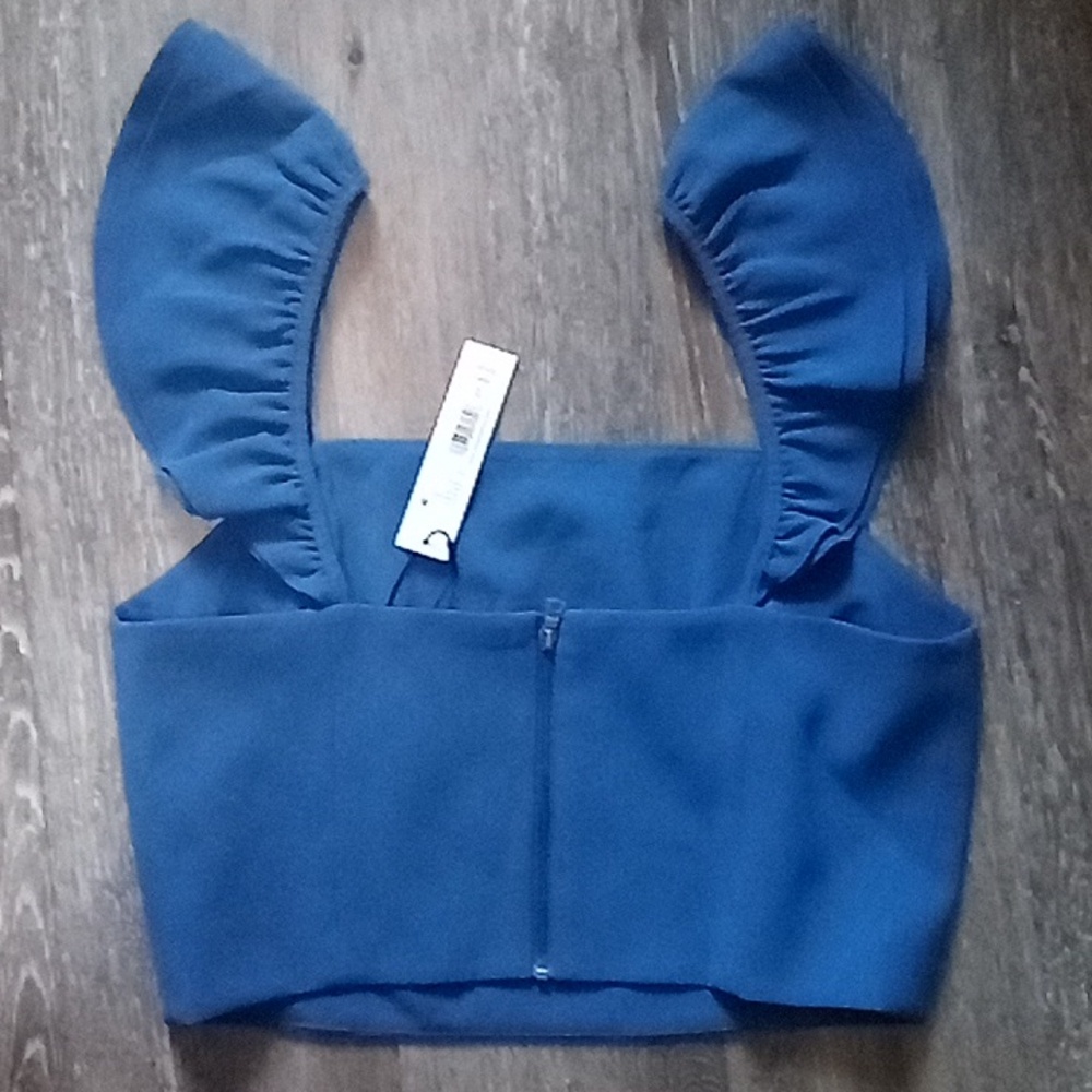 Alice + Olivia Royal Blue Ruffled Strap Crop Top - Picture 8 of 16